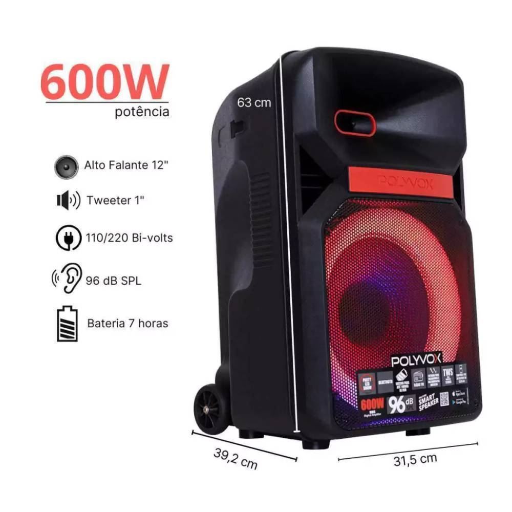 Caixa De Som Acústica Polyvox Xc812 600W