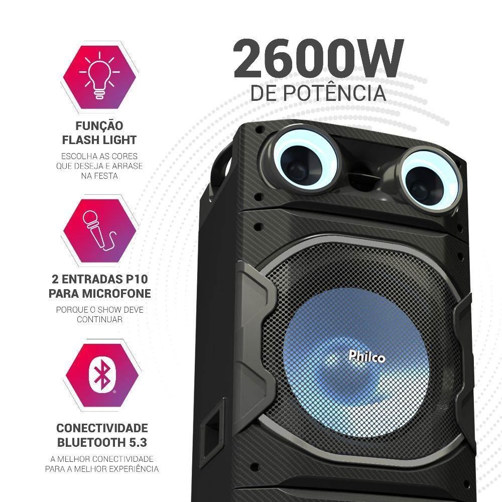 Caixa De Som Amplificada 2600W Philco Pcx26000 Flash Lights - Bivolt