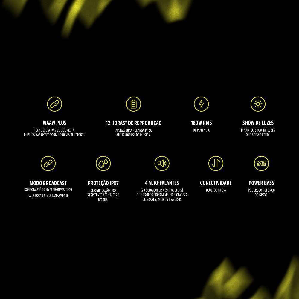Caixa De Som Bluetooth Waaw By Alok 180W Rms Hyperboom 1000 - Preto