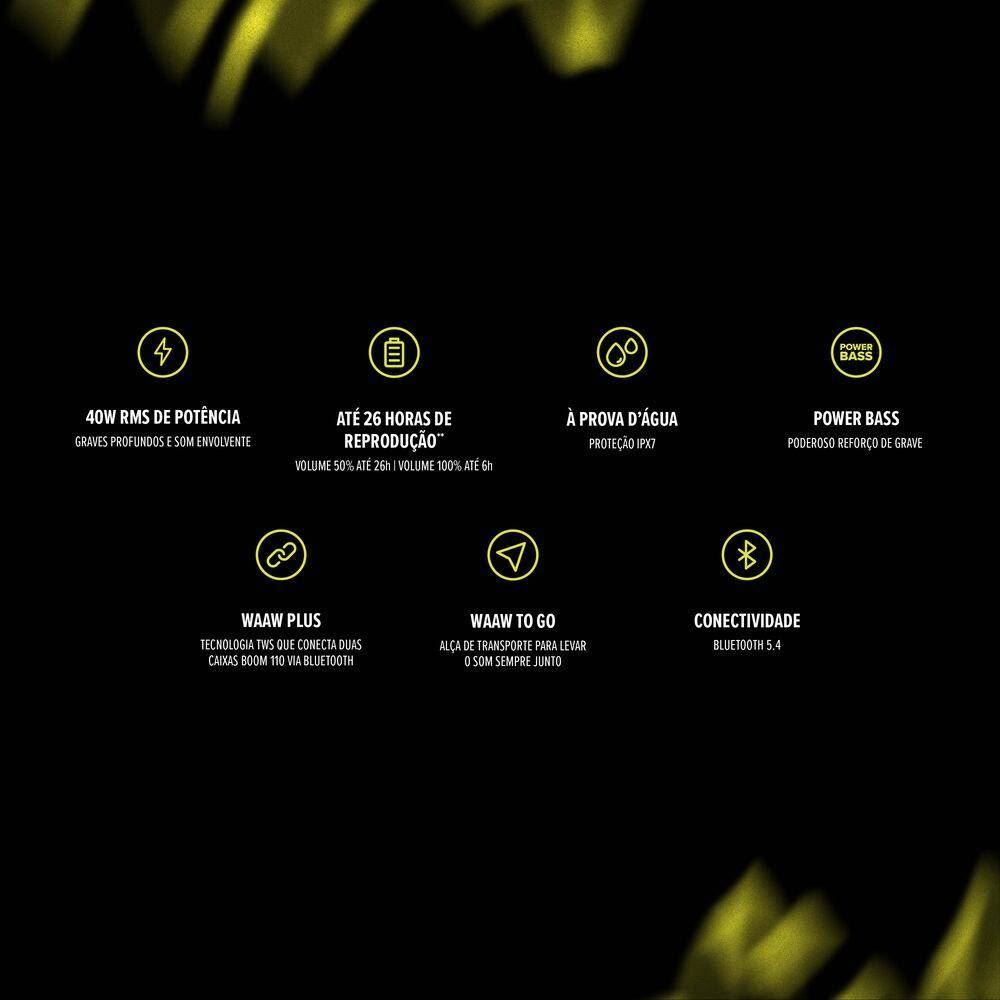 Caixa De Som Bluetooth Waaw By Alok Boom 110 Prova D´ Água - Preto