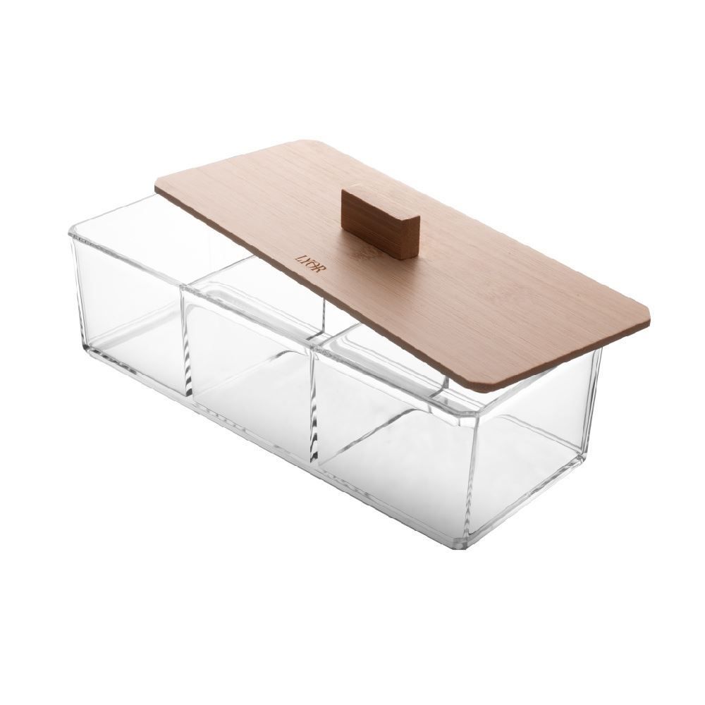 Caixa Organizadora Com Tampa De Bambu My Box Lyor - Transparente
