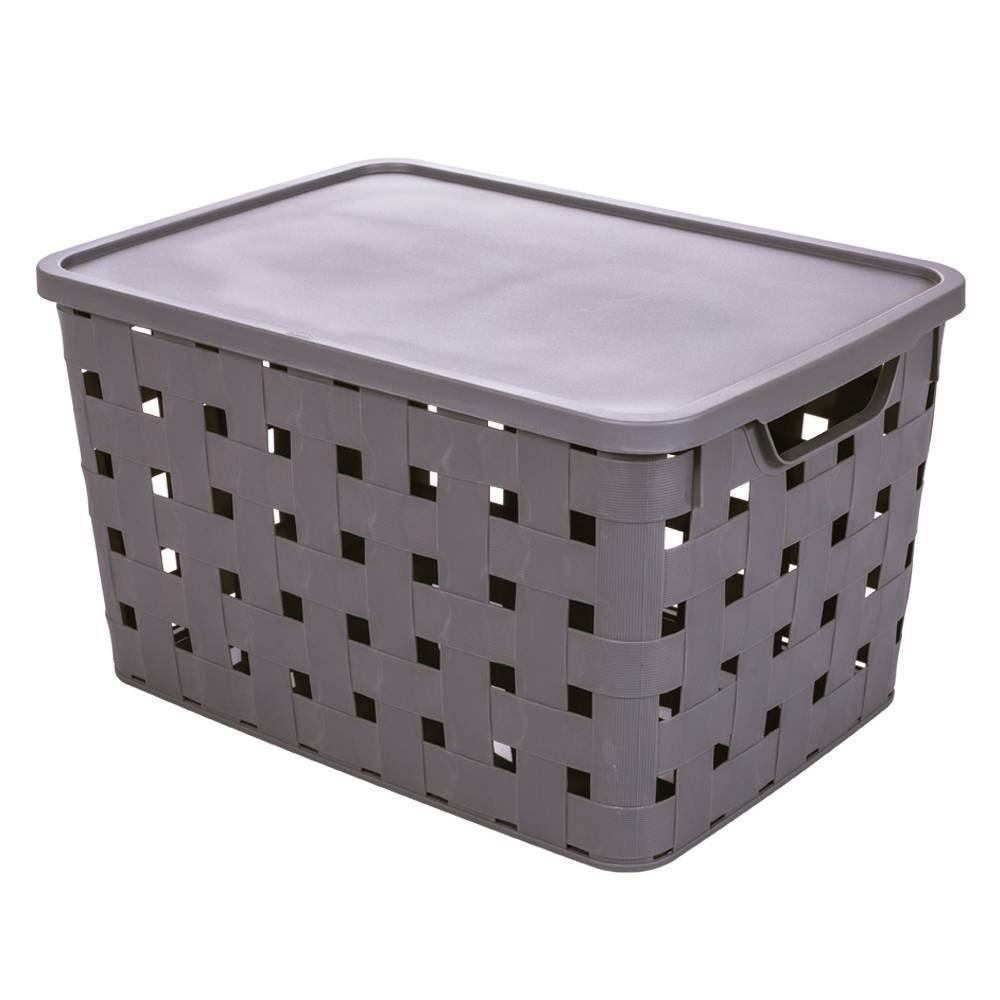 Caixa Organizadora com Tampa Fita 29 Litros Plasútil - Cinza