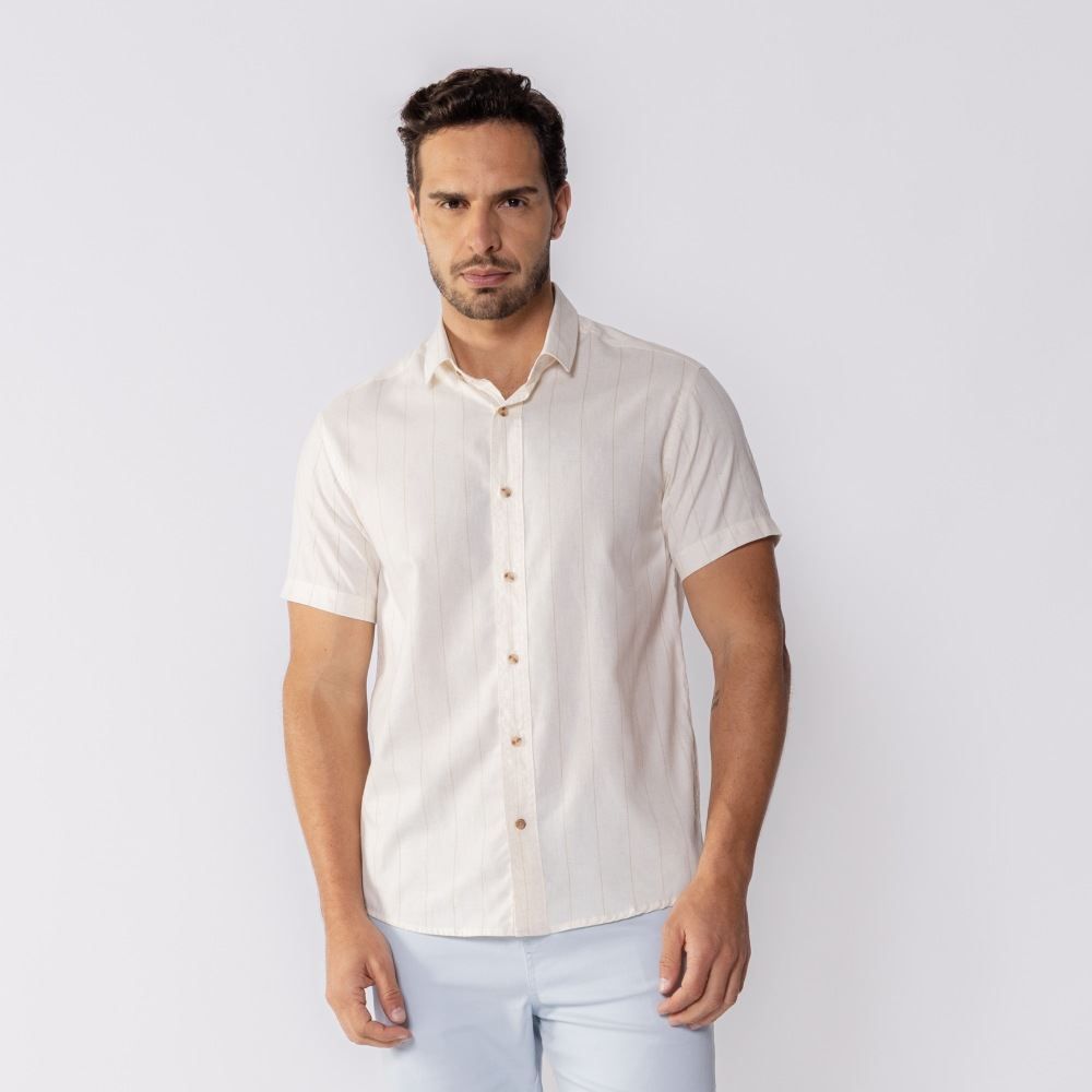 Camisa De Linho Masculina Com Listras Marc Alain