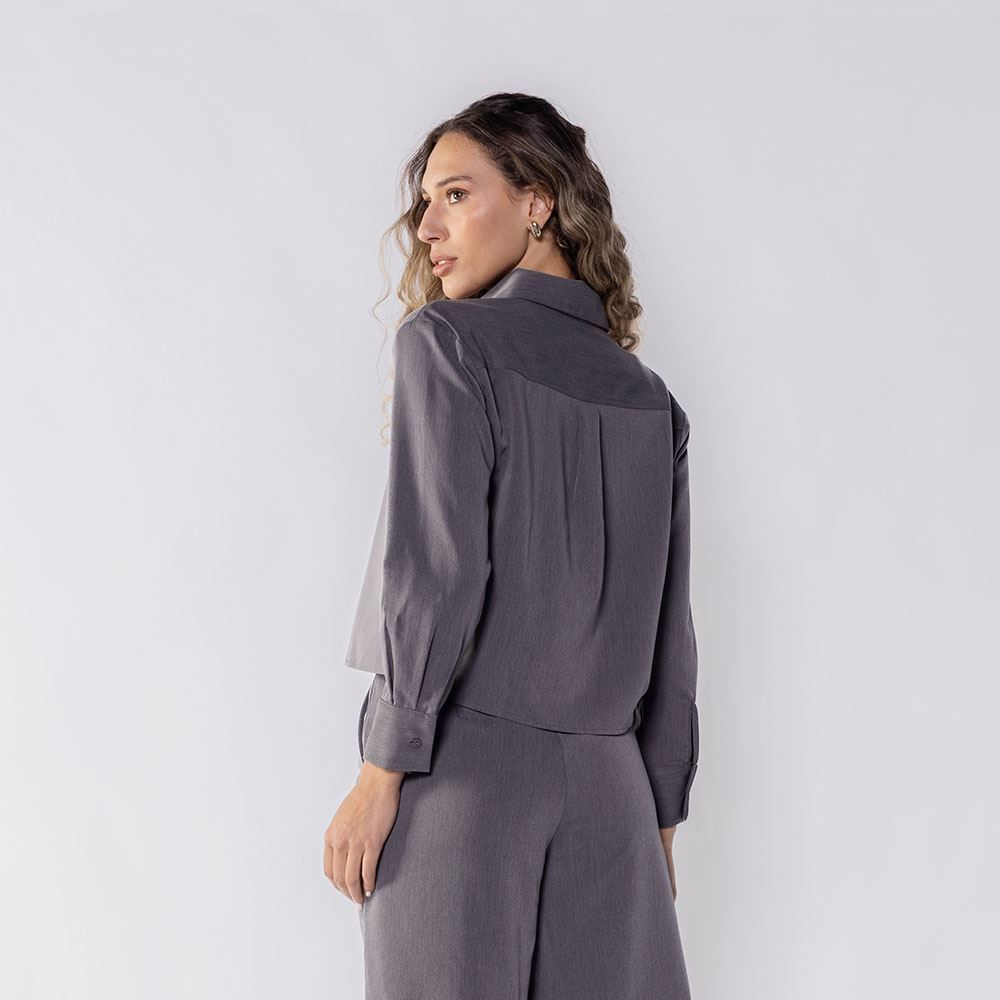 Camisa Feminina Cropped De Alfaiataria Patrícia Foster
