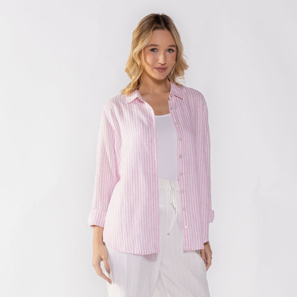 Camisa Feminina Listrada De Linho Patricia Foster