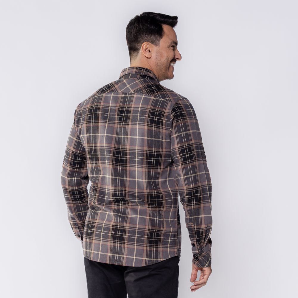 Camisa Masculina Xadrez De Flanela Com Bolso Marc Alain