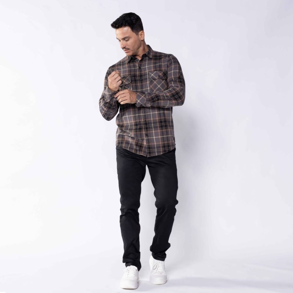 Camisa Masculina Xadrez De Flanela Com Bolso Marc Alain