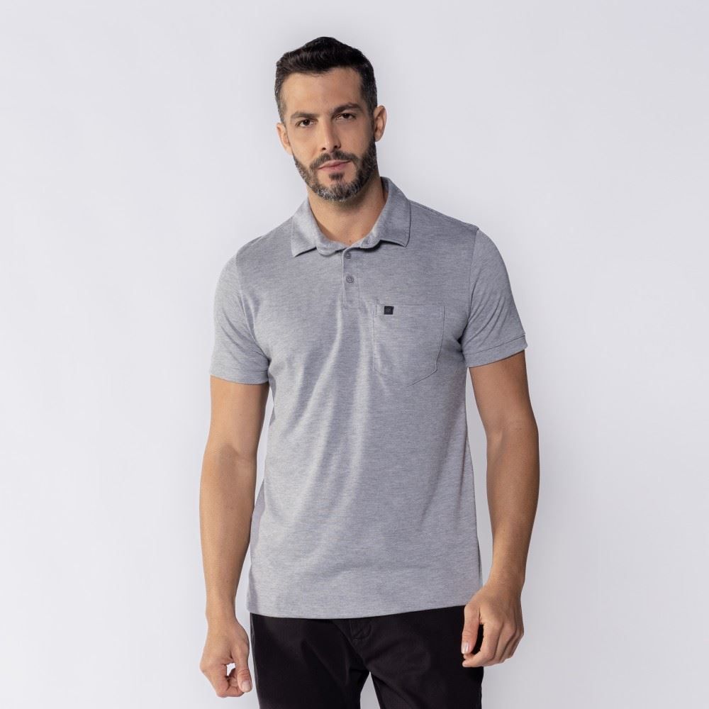 Camisa Polo Masculina De Piquet Com Bolso Marc Alain