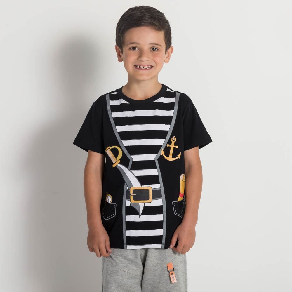 Camiseta 4 a 10 anos Malha Pirata Tapa Olho Hot Dog