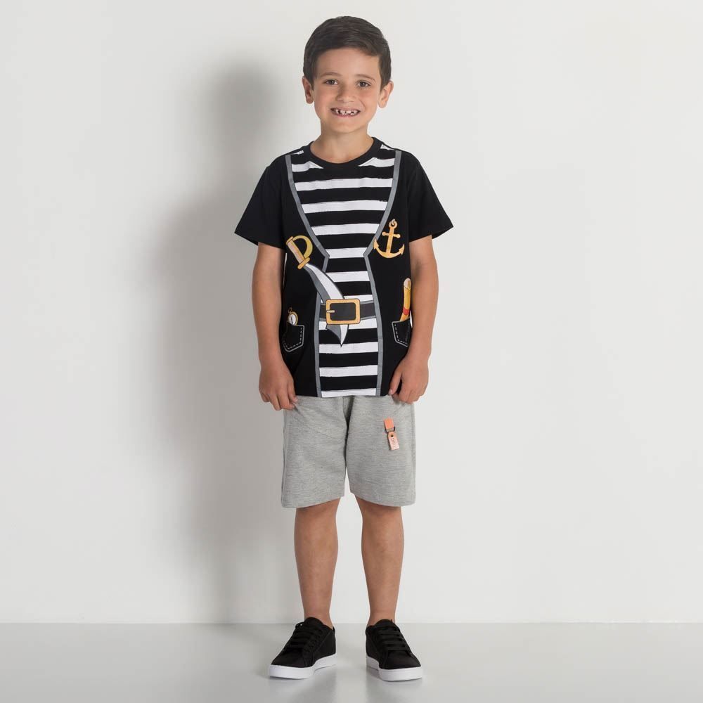 Camiseta 4 a 10 anos Malha Pirata Tapa Olho Hot Dog