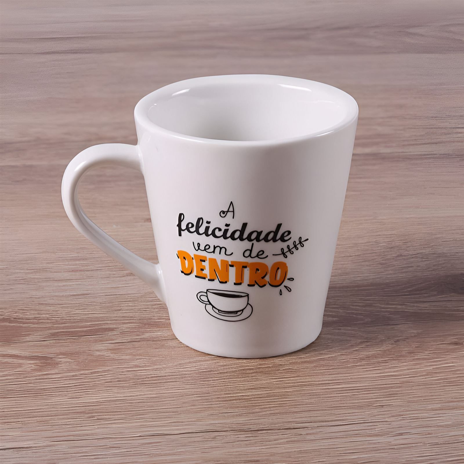 Caneca Felicidade Vem De Dentro Lv Porcelanas - 290Ml