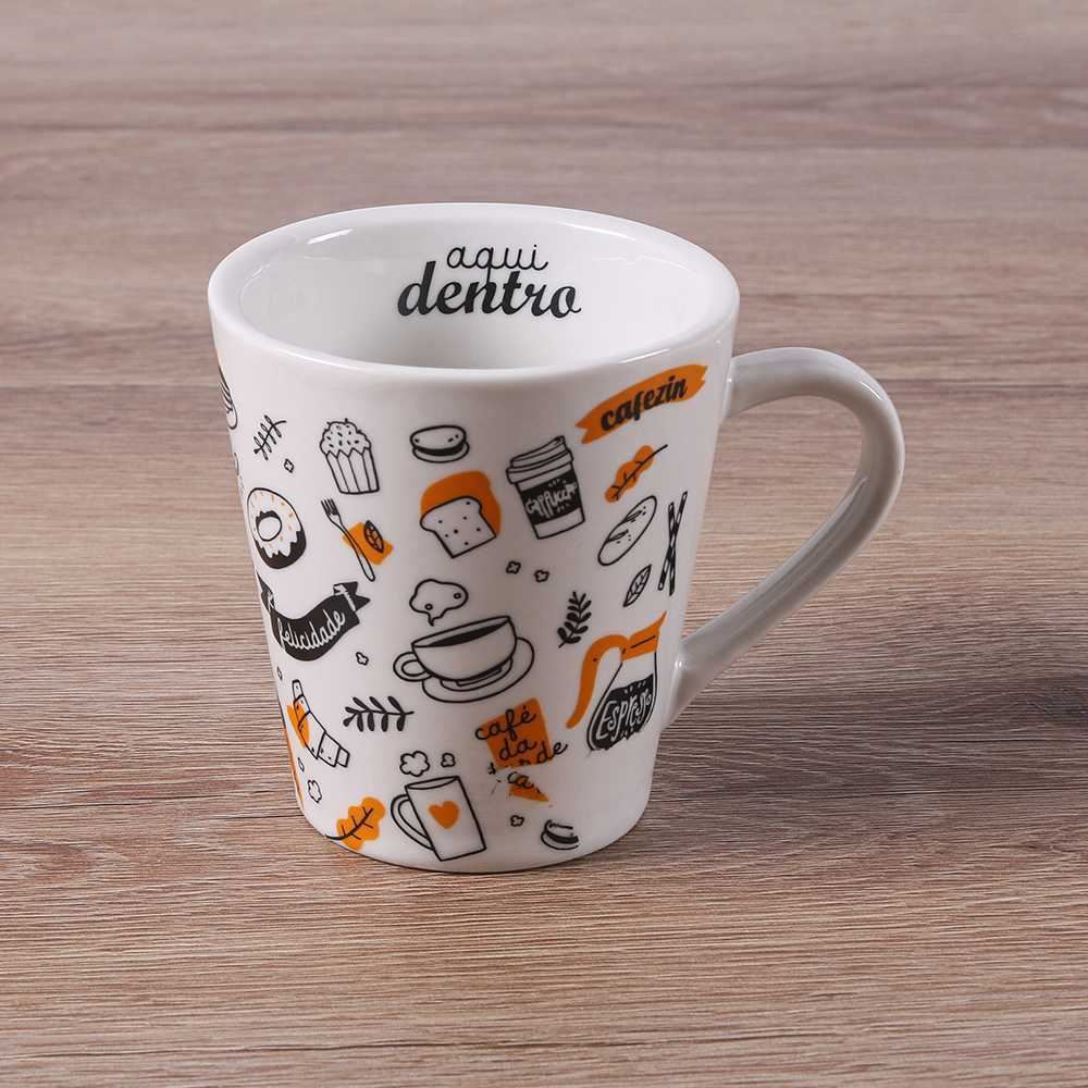 Caneca Felicidade Vem De Dentro Lv Porcelanas - 290Ml