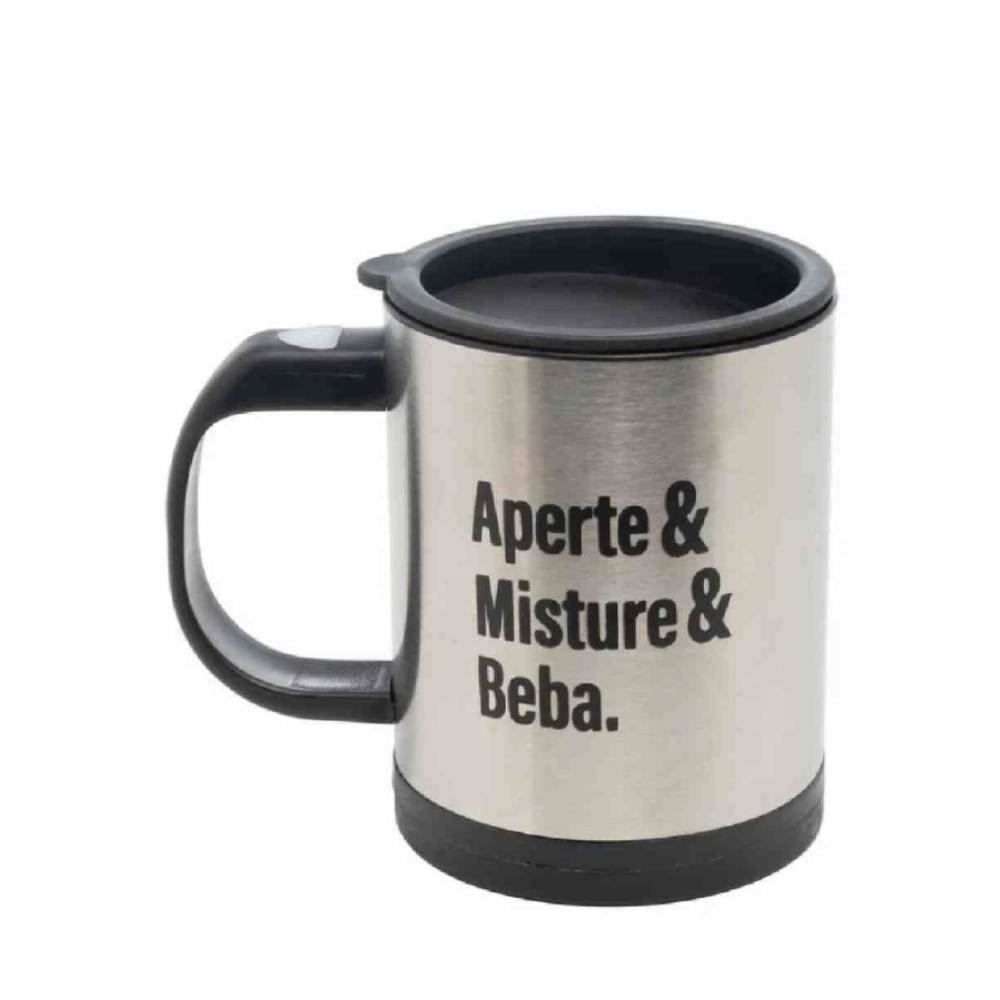 Caneca Mixer Com Tampa Lyor 380Ml - Aço Inox