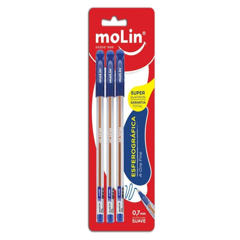 Caneta Esferográfica 0.7Mm A-One Fine Molin - 3 Unidades 