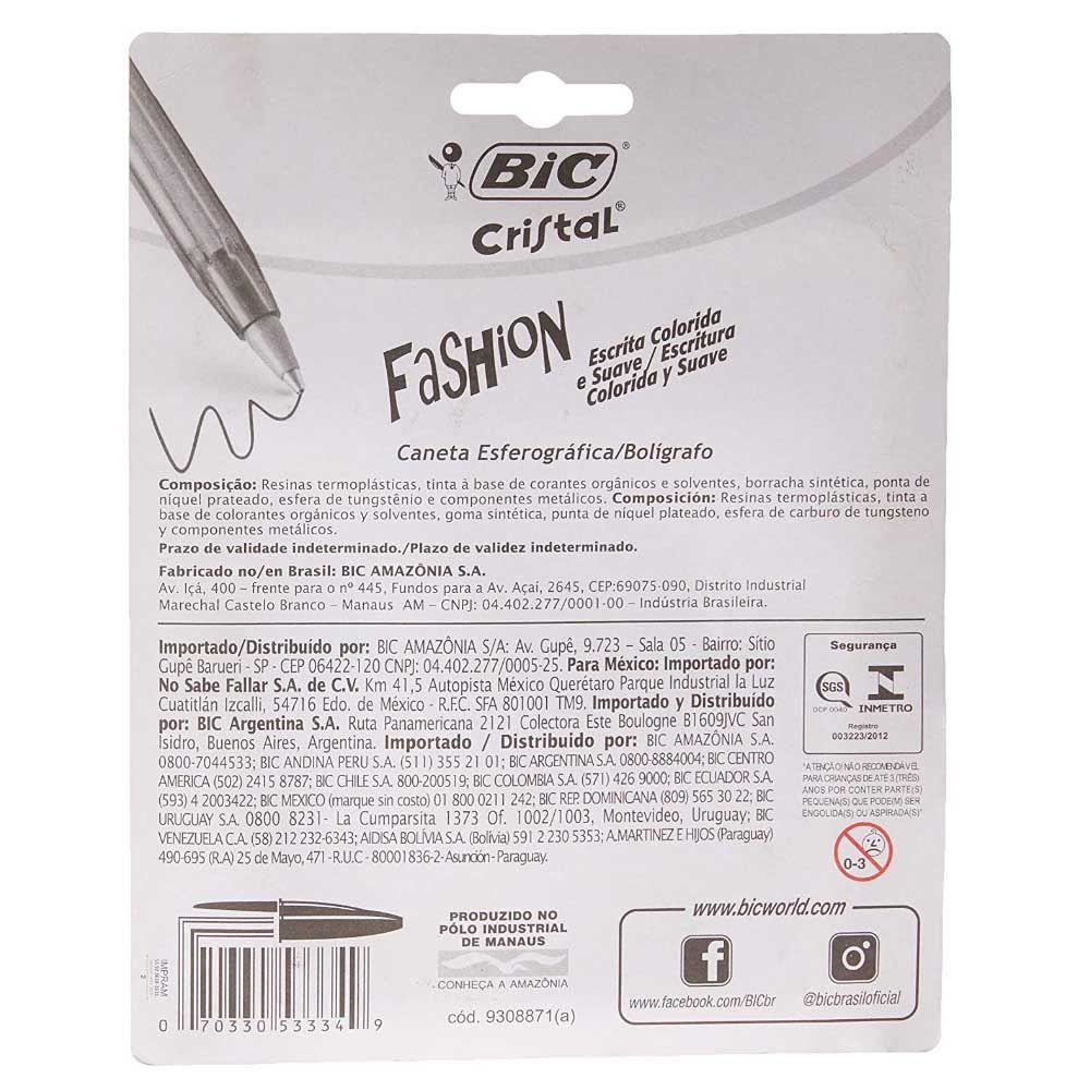 Caneta Esferográfica 1,2Mm Cristal Fashion Com 12 Peças Bic - 970910