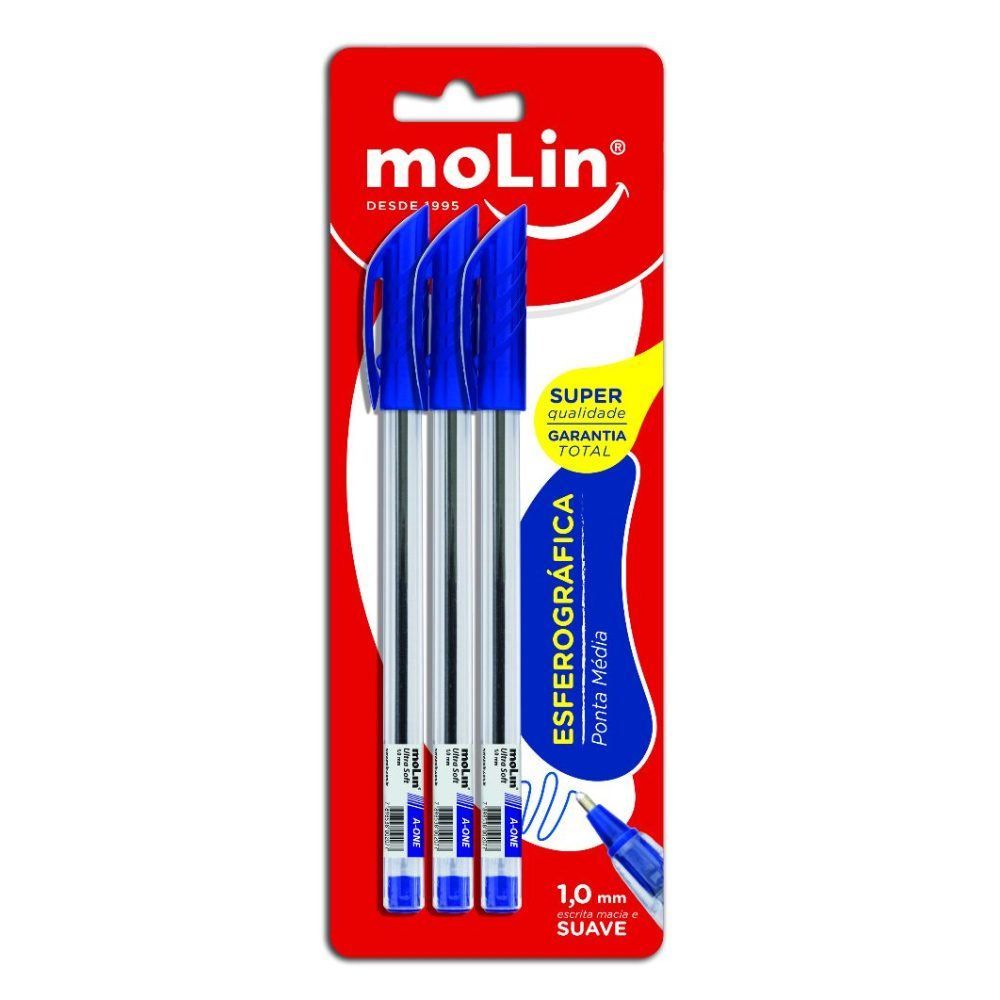 Caneta Esferográfica Azul 3 Unidades Molin - 01011