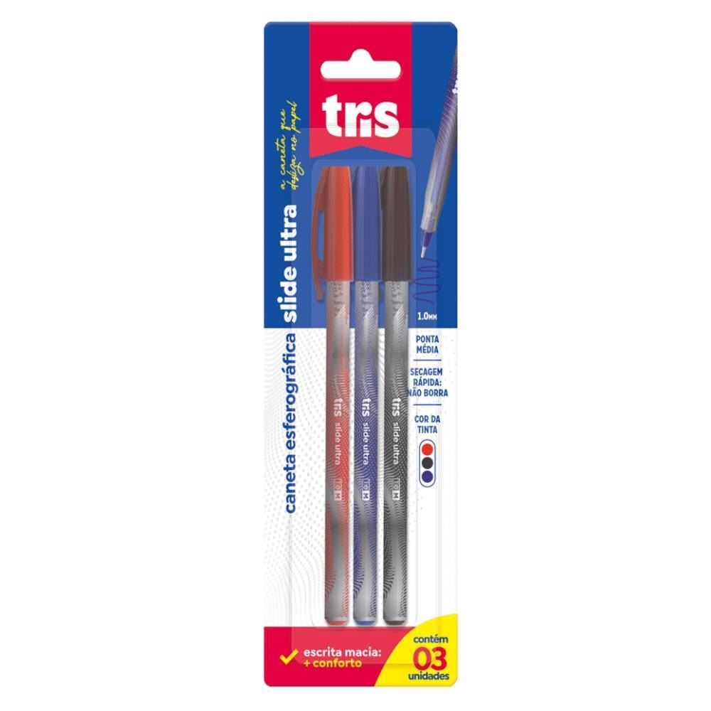 Caneta Esferográfica Slide Ultra Cores Clássicas - 3 Unidades 