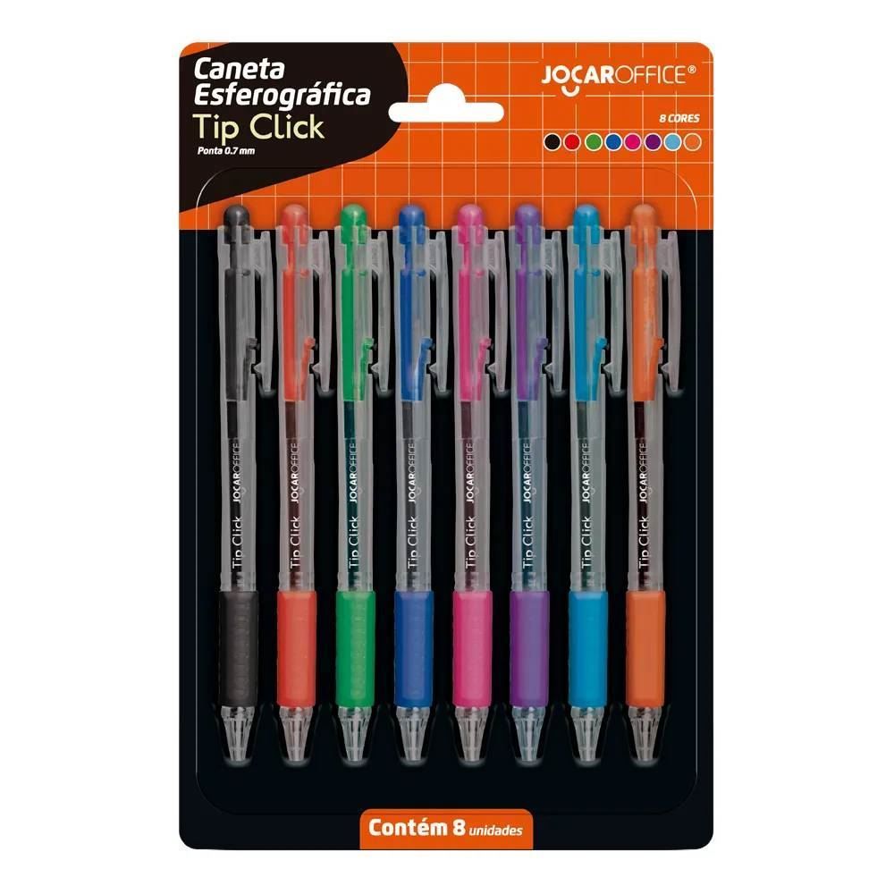 Caneta Esferográfica Tip Click 0.7 Jocar Office - 8 Unidades