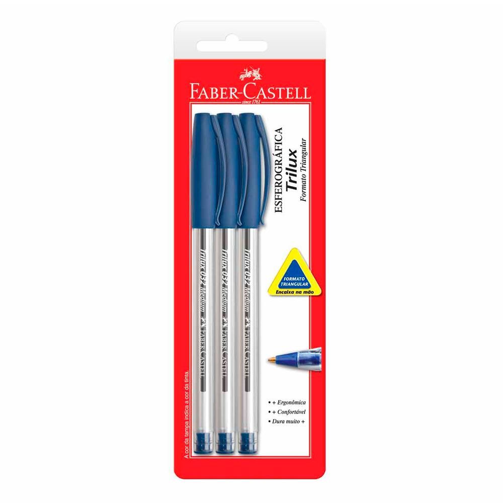 Caneta Esferográfica Trilux Azul 3 Unidades Faber Castell - SM/032AZ