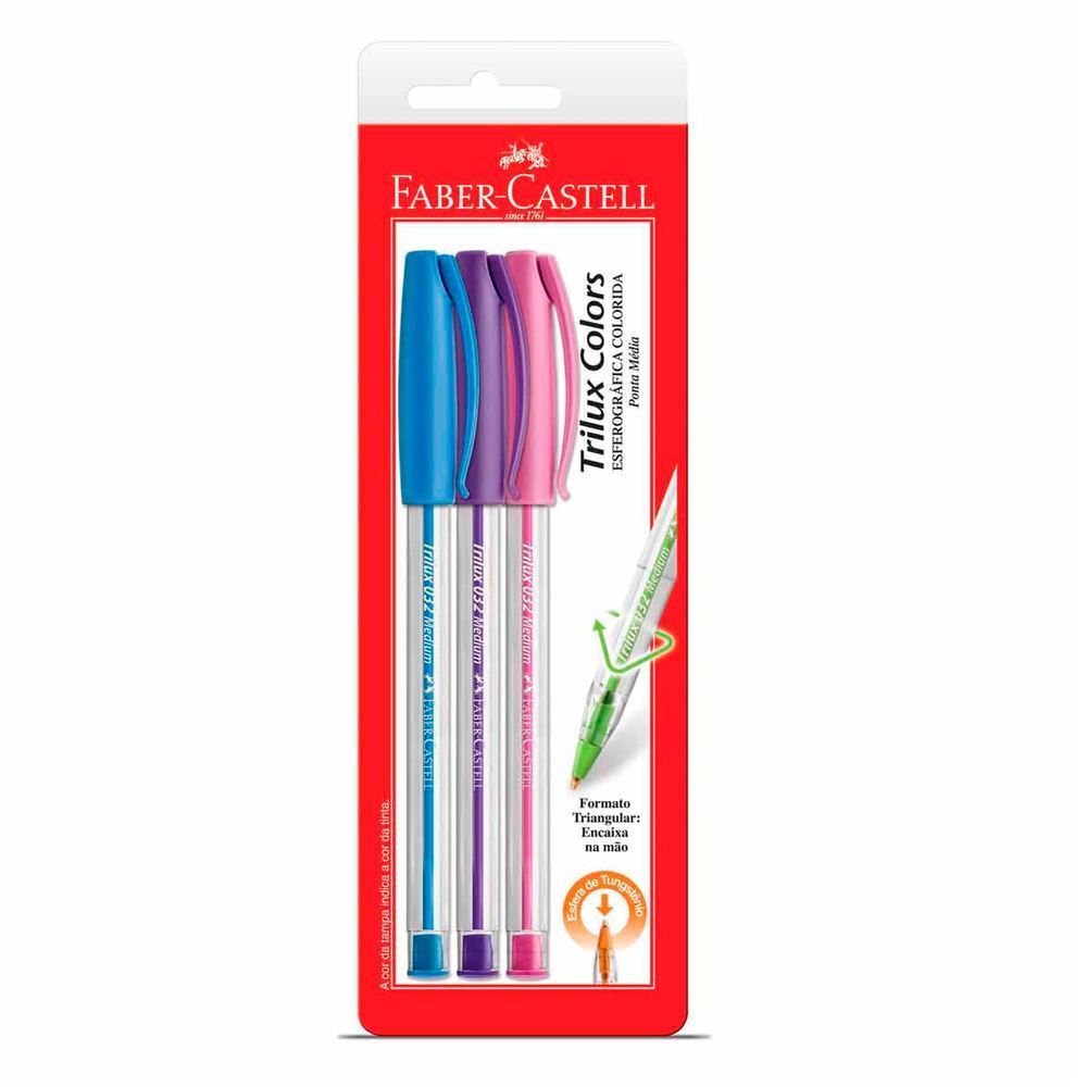 Caneta Esferográfica Trilux Colors 3 Unidades Faber-Castell - SM/032COLORS