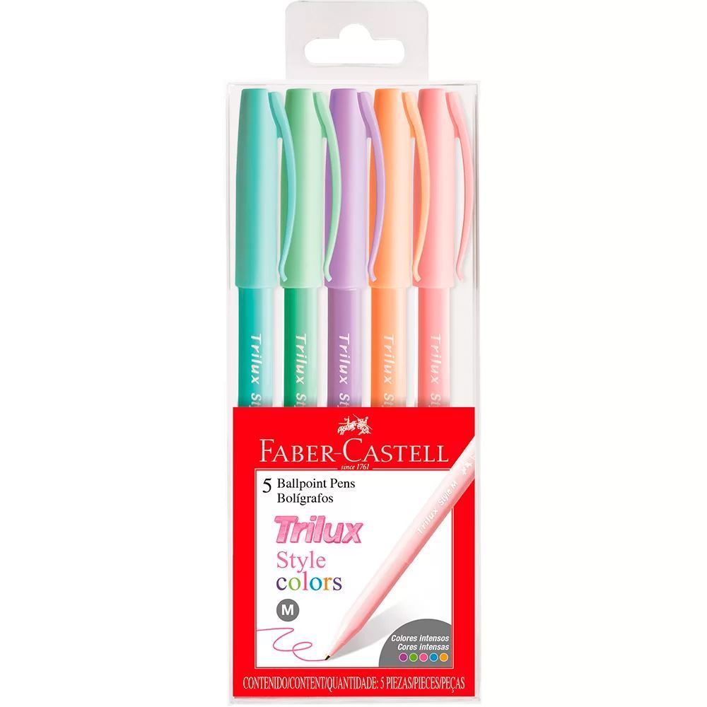 Caneta Esferográfica Trilux Tons Pastel Faber-Castell 5 Unidades - 032/ES5TP