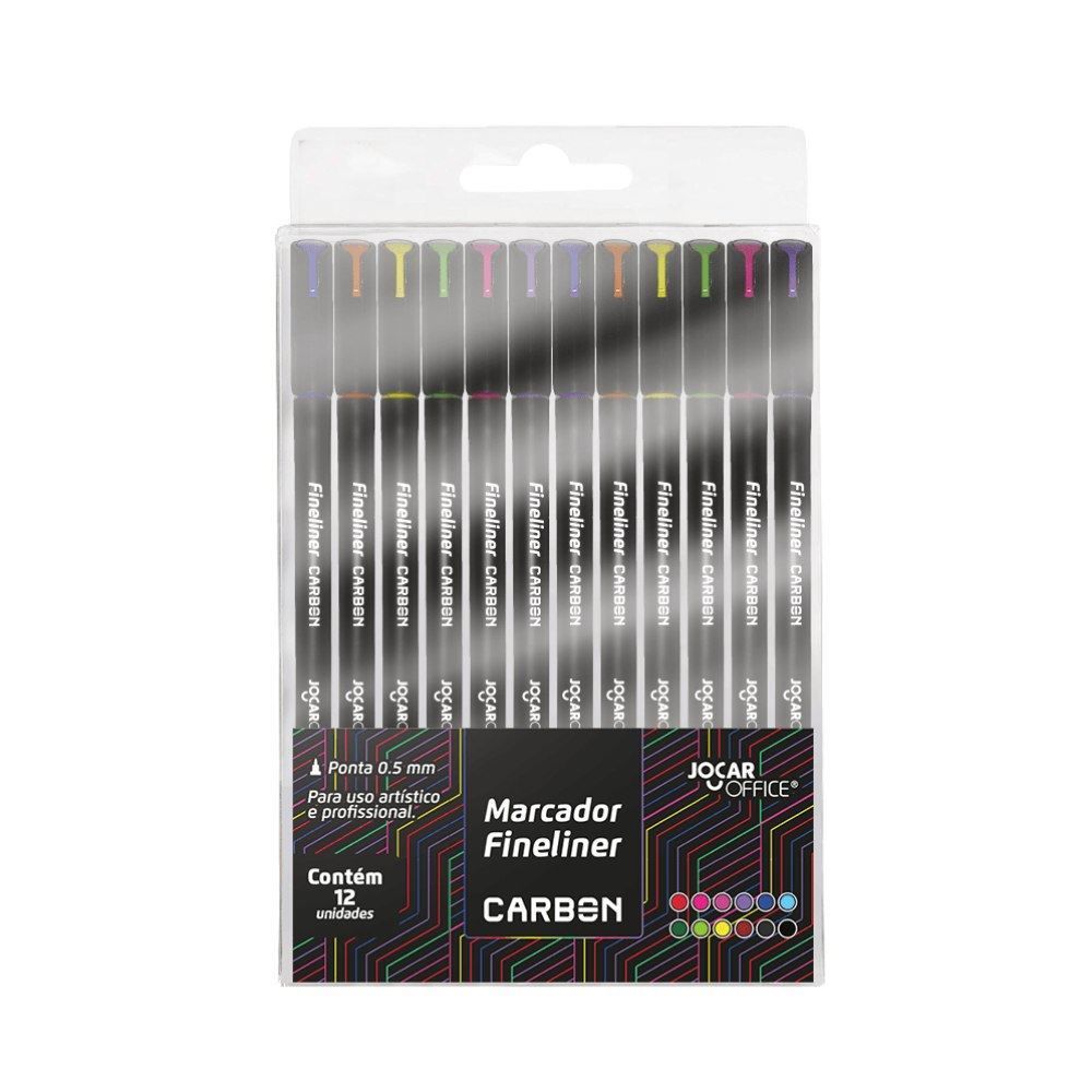 Caneta Marcador Fineliner Carbon Line Jocar Office - 12 Unidades