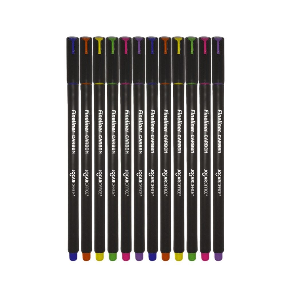 Caneta Marcador Fineliner Carbon Line Jocar Office - 12 Unidades