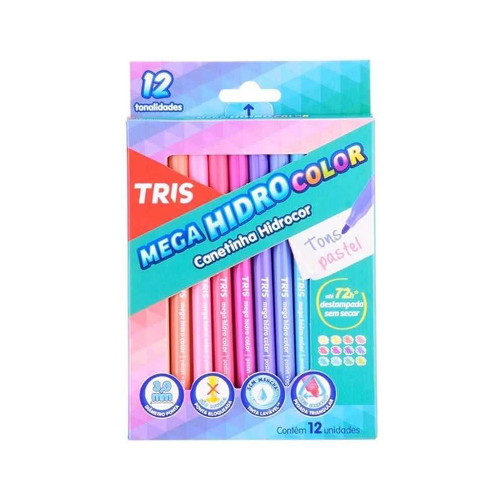 Canetinha Megahidro Tons Pasteis Tris Com 12 Cores - 688176