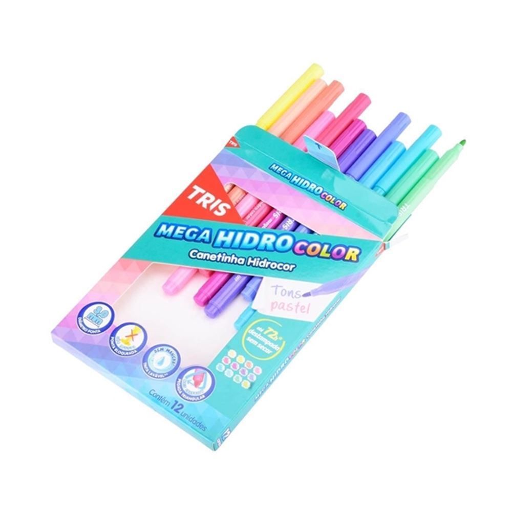 Canetinha Megahidro Tons Pasteis Tris Com 12 Cores - 688176