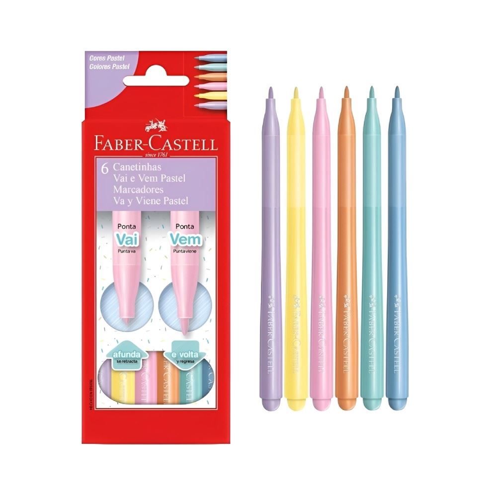 Canetinhas Vai e Vem Tons Pastel Faber-Castell - 6 Unidades