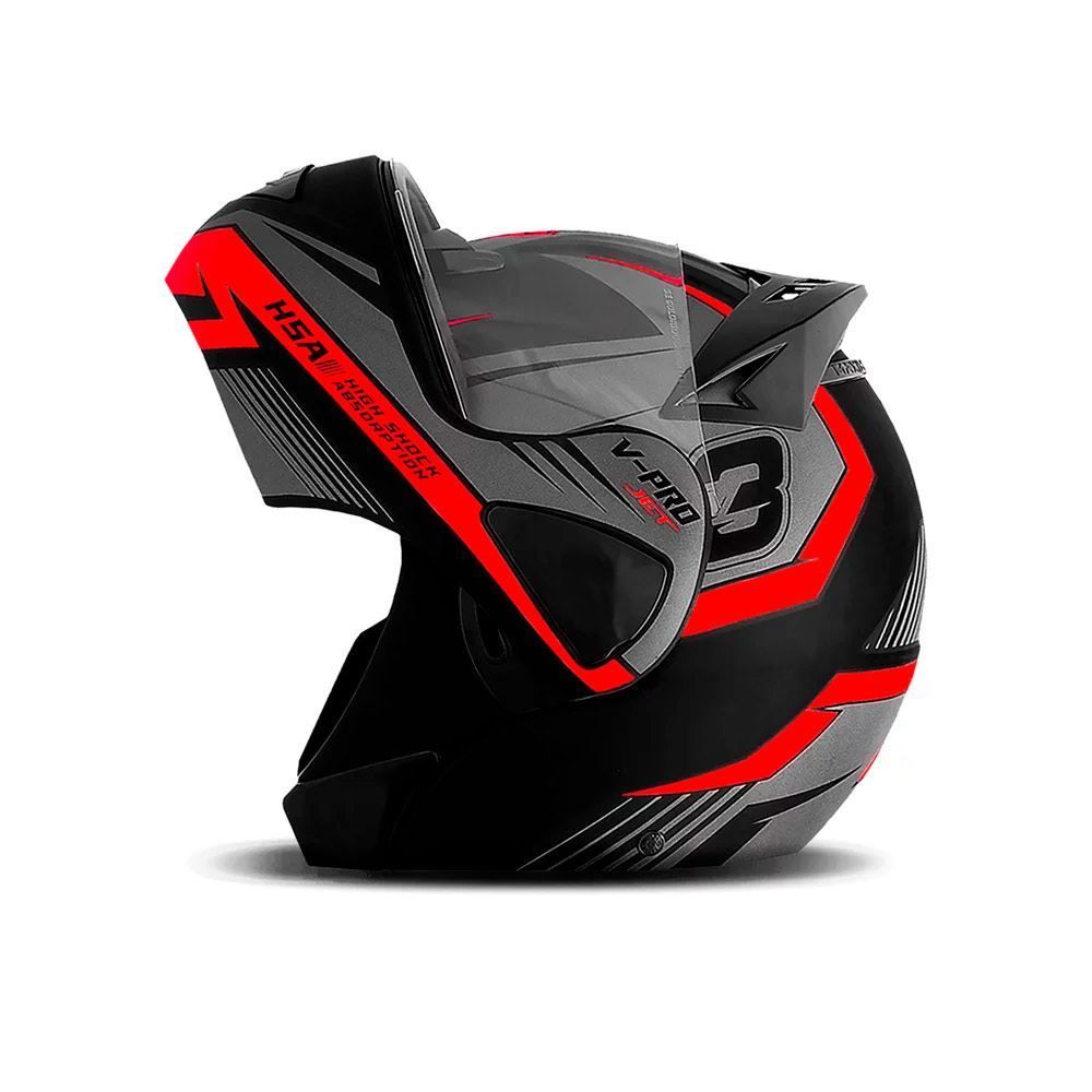 Capacete V-Pro Jet 3 Pro Tork - PRETO/VERMELHO 60
