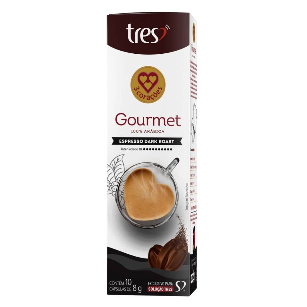 Cápsulas Café Espresso Gourmet Dark Roast 80G Tres 3 Corações - 10 Cápsulas