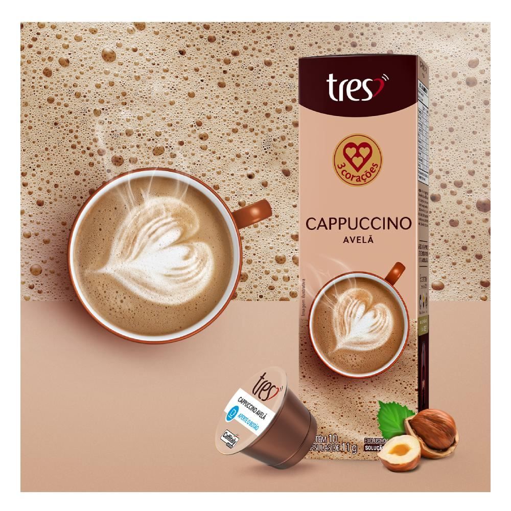 Cápsulas De Cappuccino De Avelã 110G Tres 3 Corações - 10 Unidades