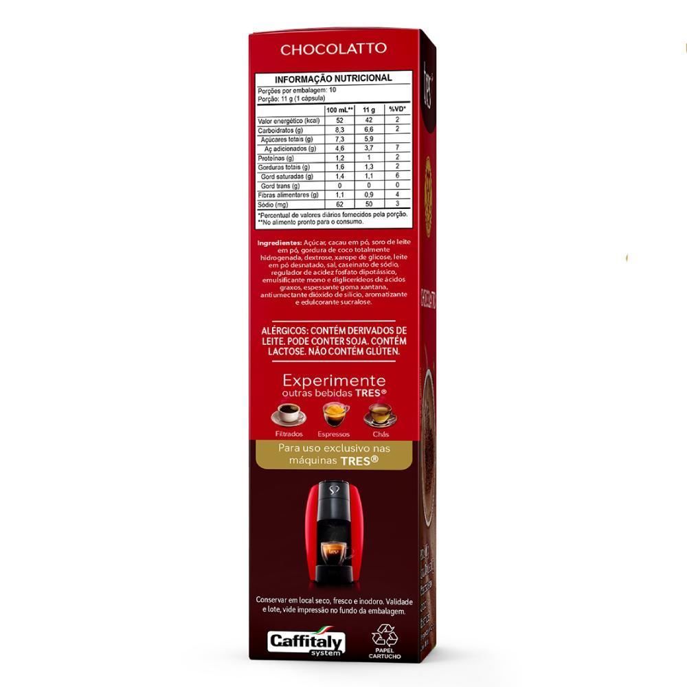 Cápsulas De Chocolatto 110G Tres 3 Corações - 10 Unidades