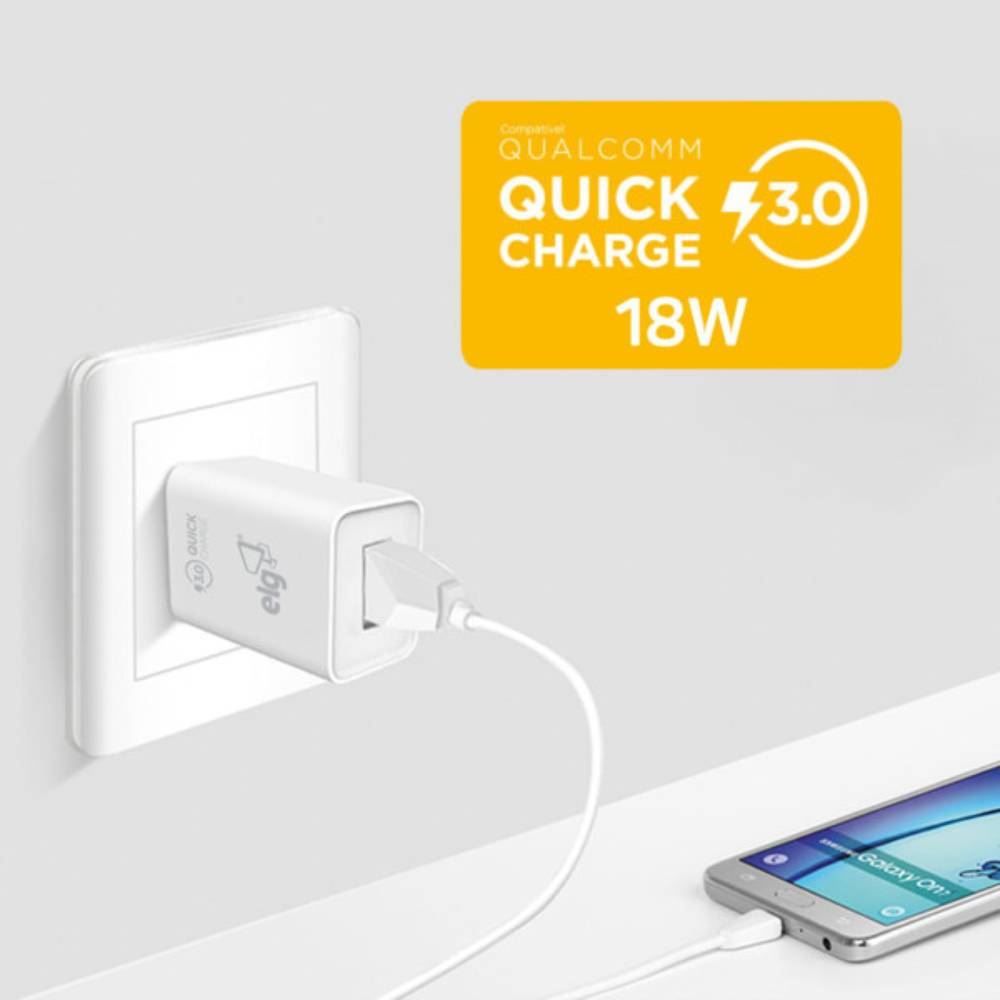 Carregador De Parede Com 1 Saída Usb 3.0A Elg