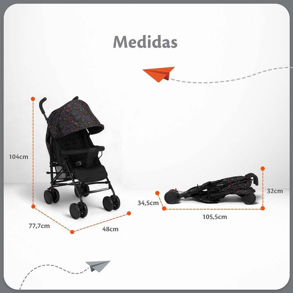 Carrinho De Bebê Umbrella Pipa Voyage - Preto Neon