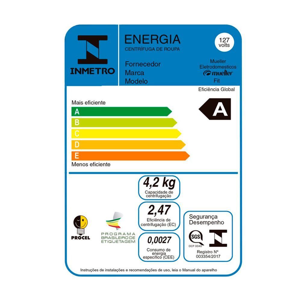 Centrífuga de Roupas Mueller Fit Branco 12,6 Kg Roupa Molhada