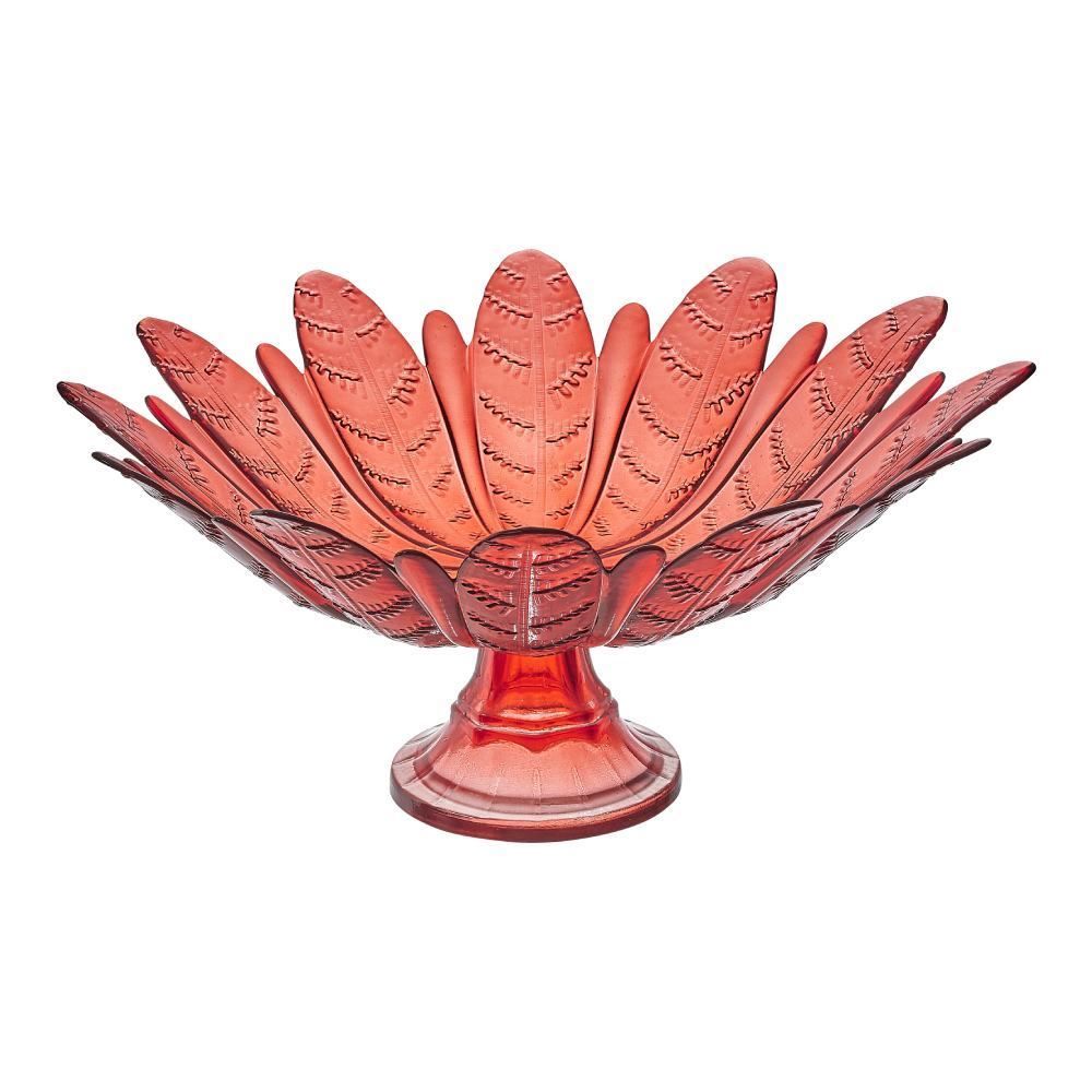 Centro De Mesa Com Pé Folhas Vermelho Vitazza - 39cm