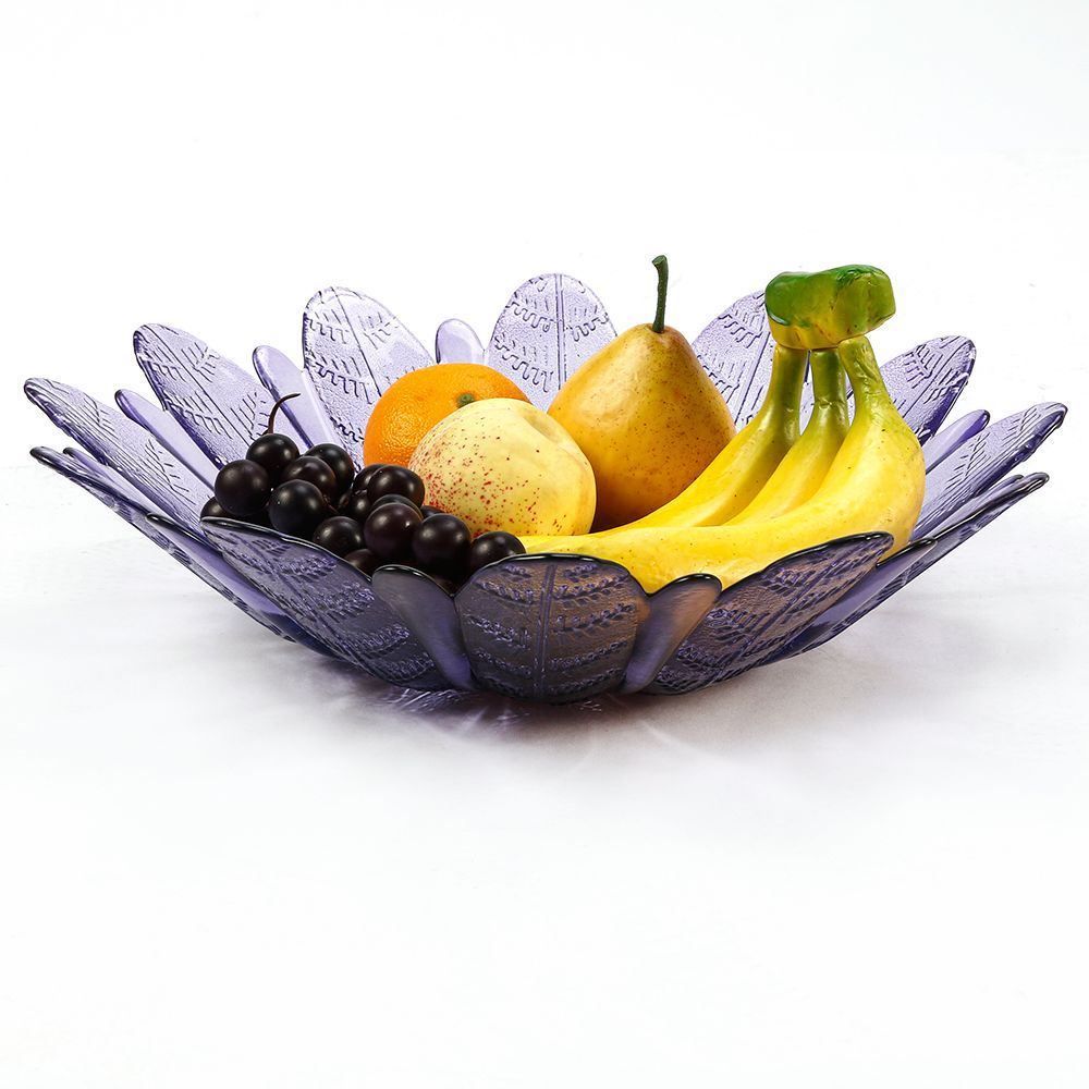 Centro De Mesa Vidro Folhas Vitazza Lavanda - 39cm