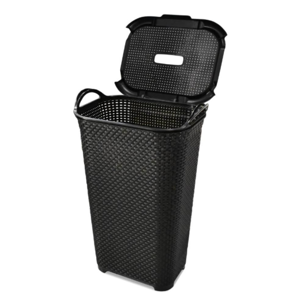 Cesto Com Tampa Basculada Multiuso Rattan Arqplast 50 Litros - Preto