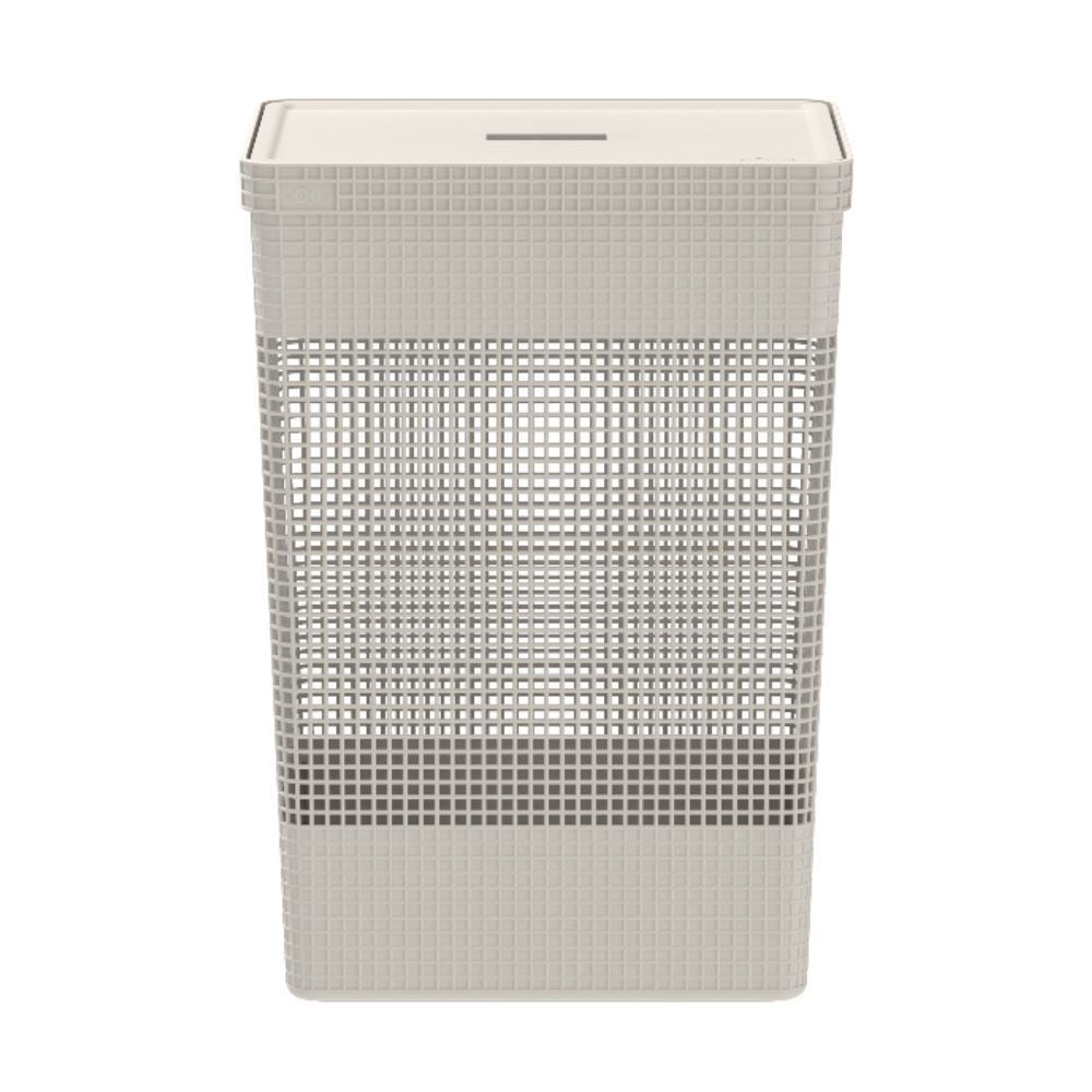 Cesto De Roupas Com Tampa De Plástico Grid Martiplast 49 Litros - Bege