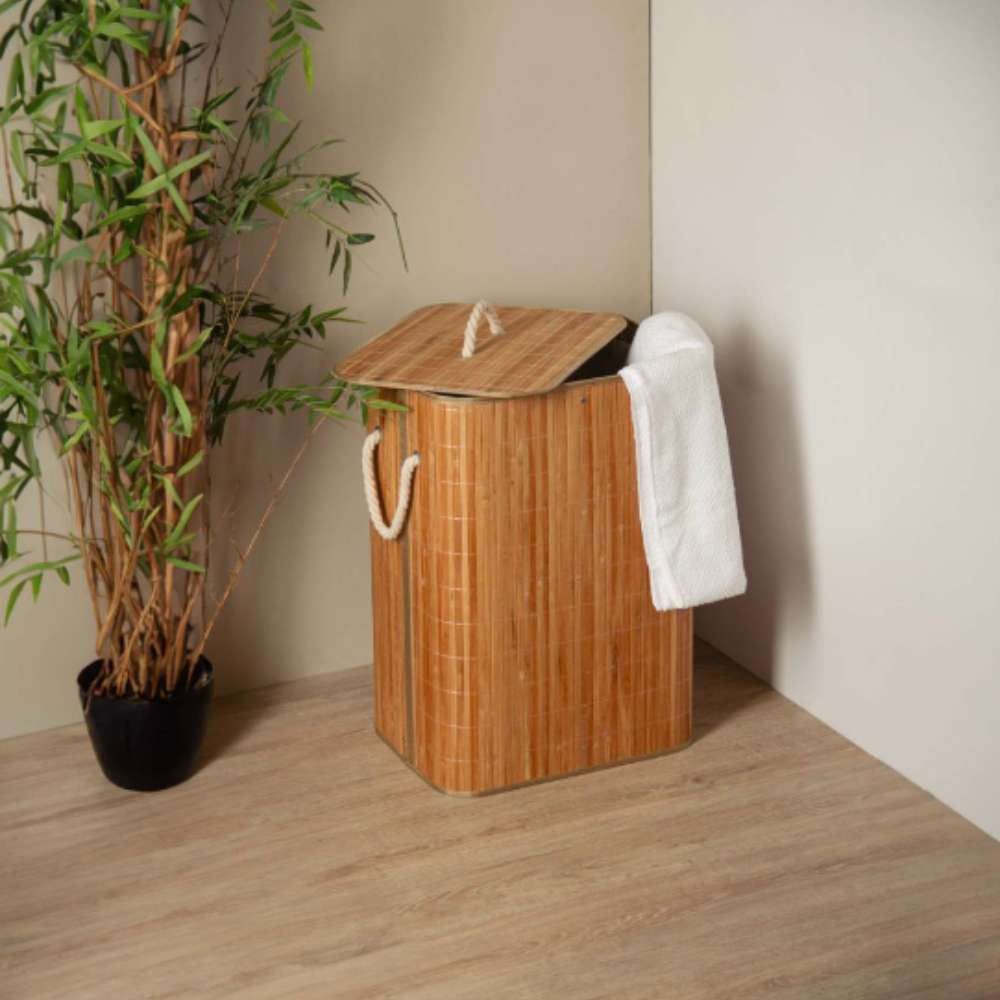 Cesto De Roupas De Bambu Com Tampa  Lyor - Natural