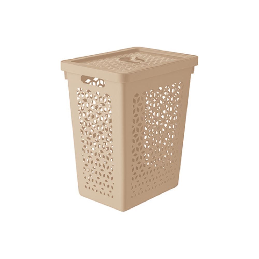 Cesto Organizador Com Tampa 55Litros - Bege