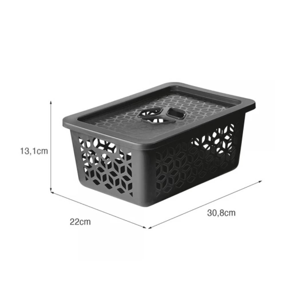 Cesto Organizador Com Tampa Uz 5 Litros - Preto