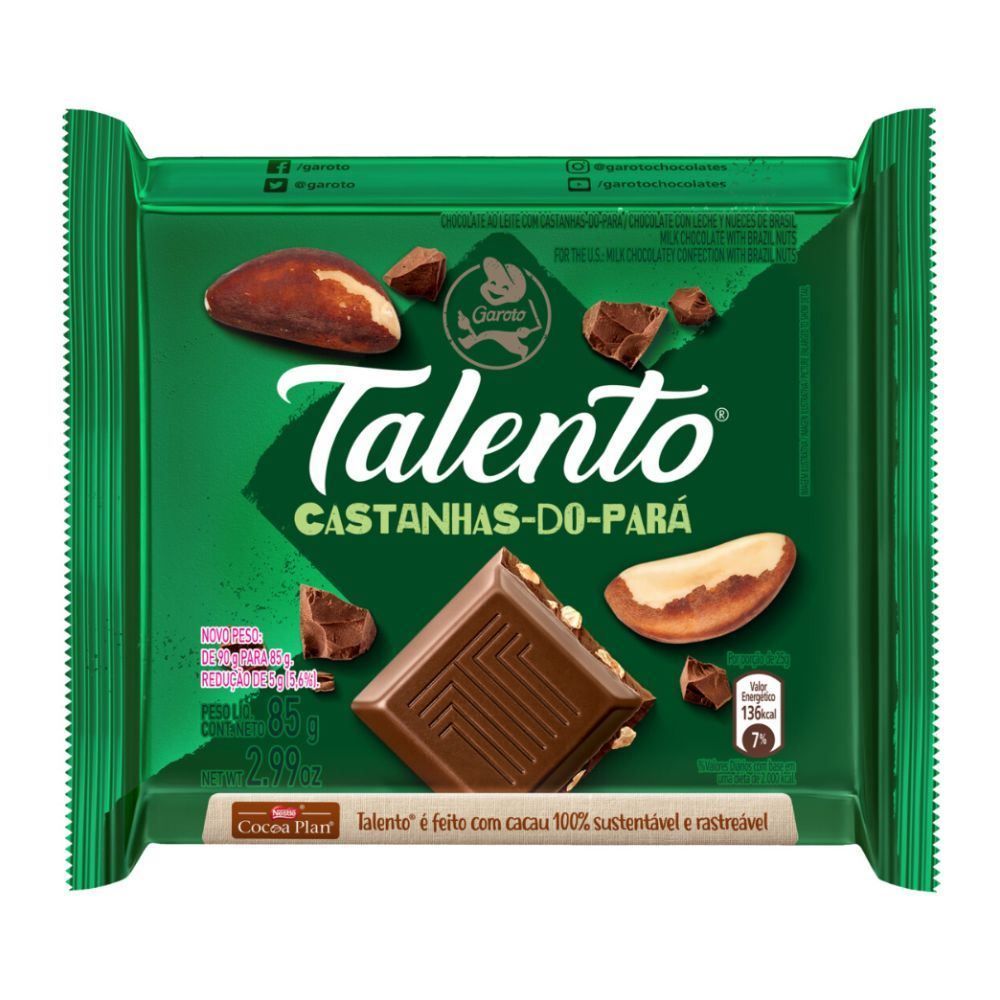 Chocolate Talento Castanha Do Pará Garoto - 85g