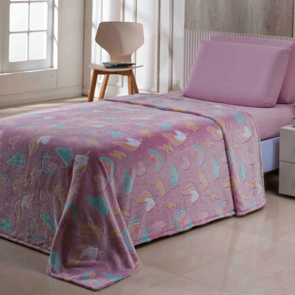 Cobertor Infantil Mágico Encantos Brilha No Escuro - Rainbow Rosa Pink