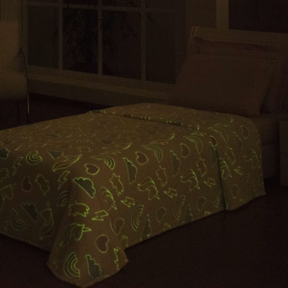 Cobertor Infantil Mágico Encantos Brilha No Escuro - Rainbow Branco