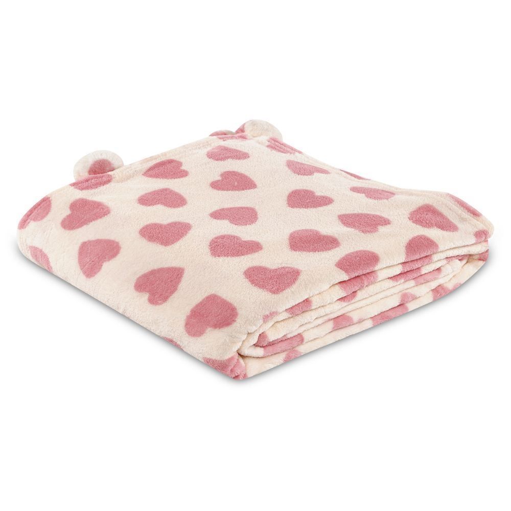 Cobertor Solteiro Infantil 100% Poliéster Pompom Havan Kids - Coração Rose