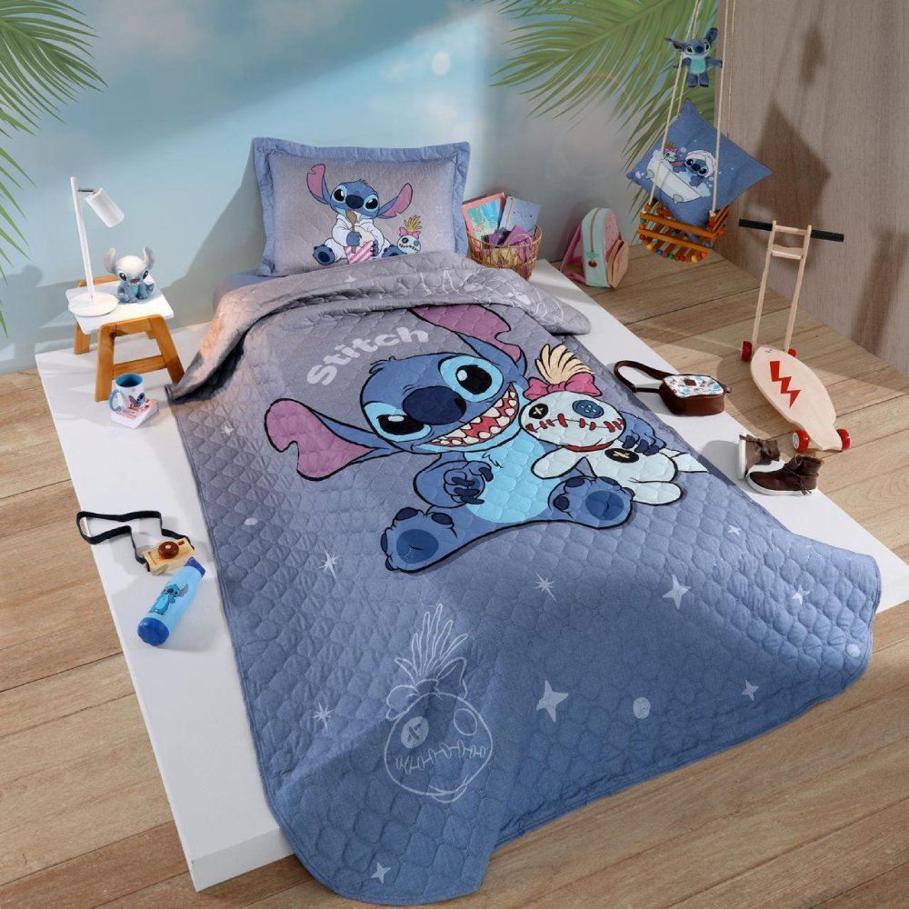 Cobre Leito Solteiro Infantil Disney Hedrons 1 Pç - Stitch Relax
