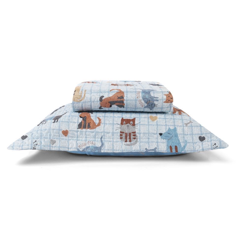 Kit Colcha Solteiro Dupla Face Matelado Havan Kids 2 Pçs - Pets Azul